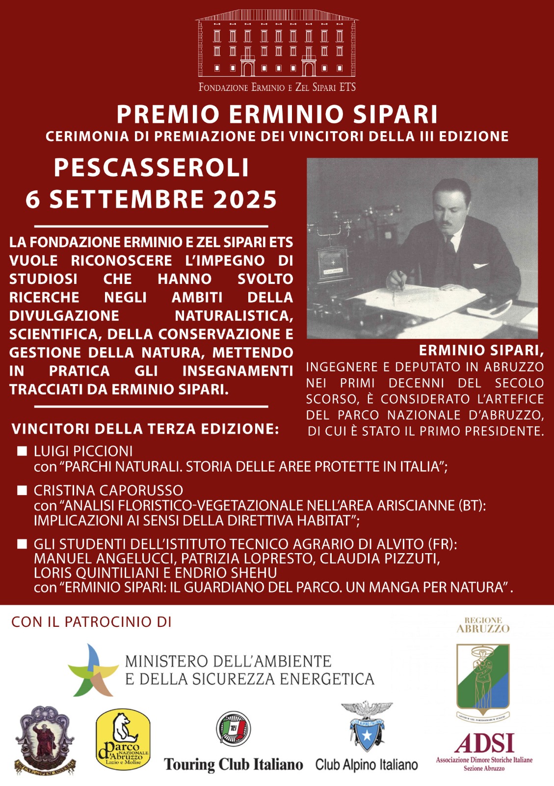 Premiazione della III Edizione del Premio Erminio Sipari, 2025