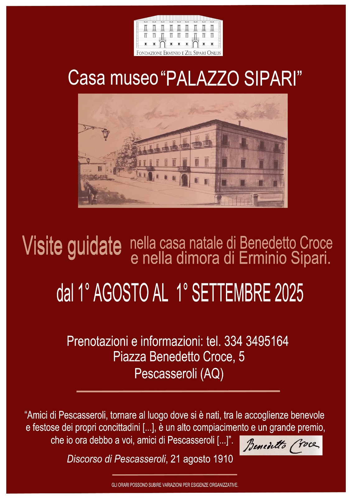 Visite guidate della Casa Museo Palazzo Sipari, agosto 2025